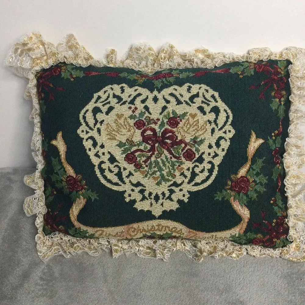 Vtg Needlepoint Stitch‎ Holiday First Christmas Together Decorative Pillow